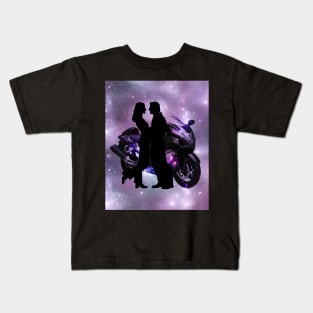 Motorcycle couple in purple Kids T-Shirt